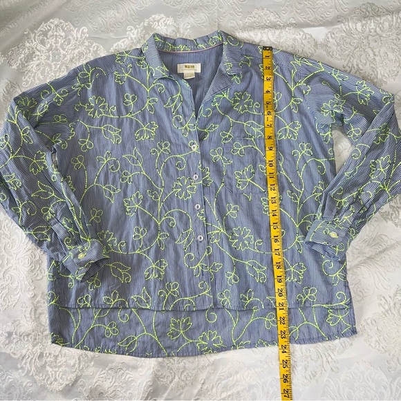 Maeve Clarissa Embroidered Sequined High Low Button Down Top Blue Striped Size 2 - Picture 8 of 9